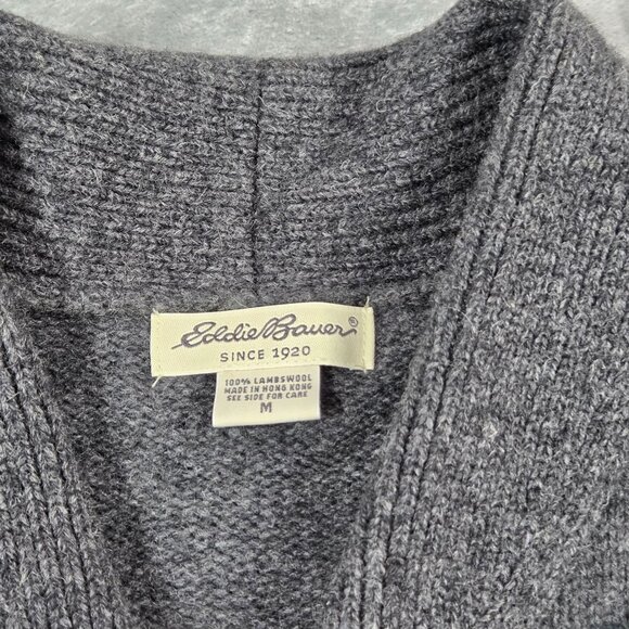 Vtg Eddie Bauer Cardigan Womens M Gray Wool Floral Embroidery Cottage Grannycore - Picture 3 of 7